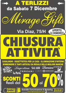 ORGANIZZAZIONE LIQUIDAZIONE PER CESSAZIONE MIRAGE GIFTS